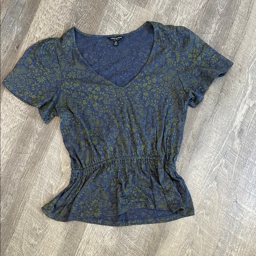 Lucky Brand V-Neck Blouse - Blue and Green